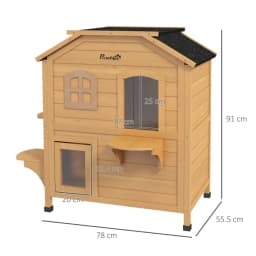 Cat House Outdoor, Weatherproof Wooden Cat Enclosure for Feral Cats, Openable Roof, Jumping Platforms, Natural Wood Finish