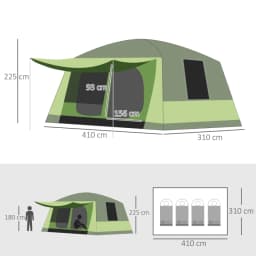 Tunnel Tent Camping Shelter W/ Porch, Two Rooms, Lamp Hook, Portable Carry Bag, Lightweight, High-Strength, and Wear-Resistant