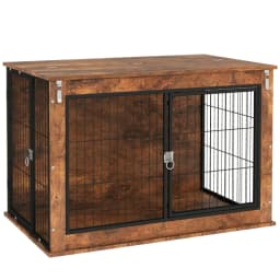 PINGGO Dog Crate Furniture with Openable Top, Two Doors, for Large Dogs, Easy to store, ventilated and breathable