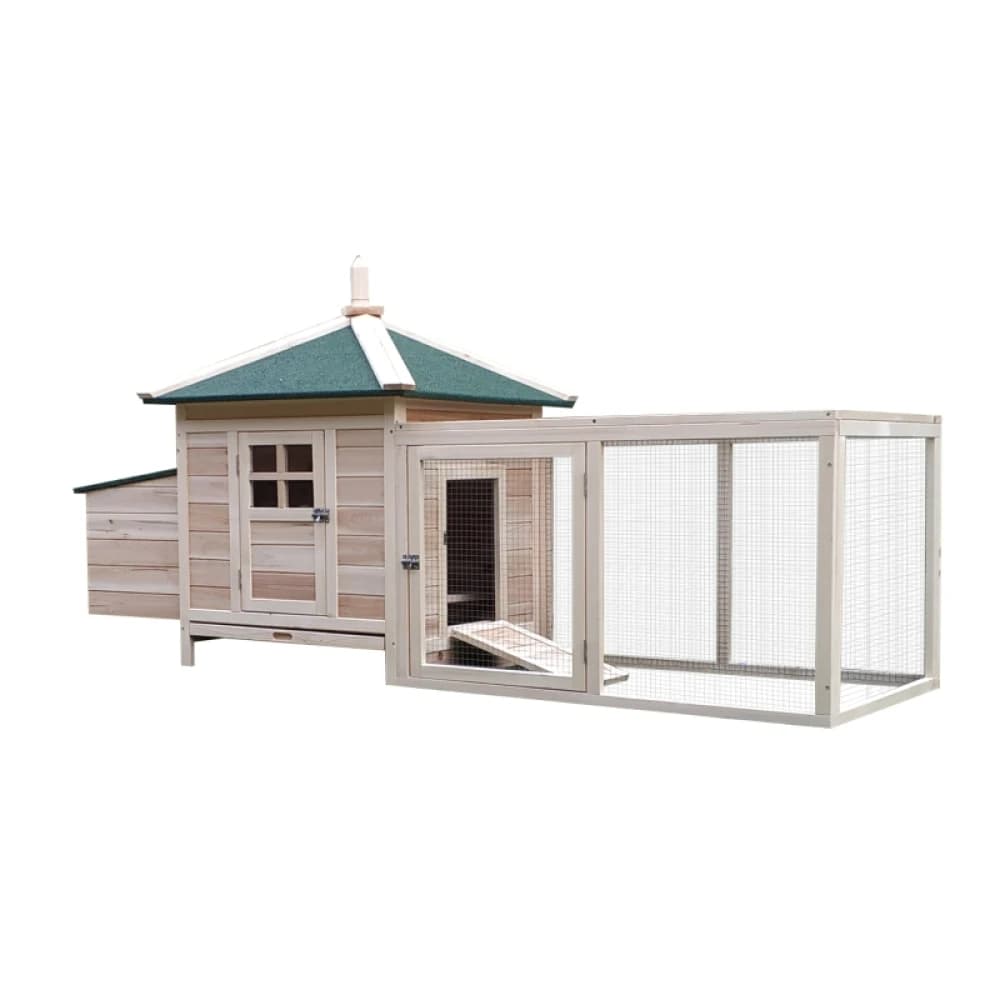 PINGGO Chicken Coop Small Animal Pet Cage W/ Nesting Box Outdoor Run Backyard Wooden,Ideal Living Space