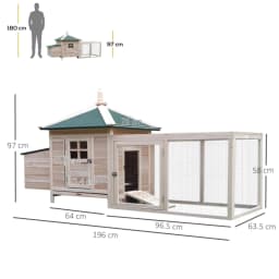 PINGGO Chicken Coop Small Animal Pet Cage W/ Nesting Box Outdoor Run Backyard Wooden,Ideal Living Space