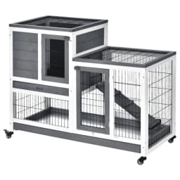 PINGGO Wooden Indoor Rabbit Hutch Guinea Pig House Bunny Small Animal Cage W/ Wheels Enclosed Run 110 X 50 X 88 cm, Grey