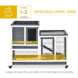 PINGGO Wooden Indoor Rabbit Hutch Guinea Pig House Bunny Small Animal Cage W/ Wheels Enclosed Run 110 X 50 X 88 cm, Grey