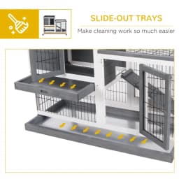 PINGGO Wooden Indoor Rabbit Hutch Guinea Pig House Bunny Small Animal Cage W/ Wheels Enclosed Run 110 X 50 X 88 cm, Grey
