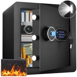 50L Digital Safe Box with LCD Screen Sensor Light, Biometric Fingerprint Home Safe with Voice Prompt, Dual Warning, Money Safe