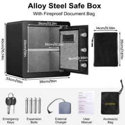 50L Digital Safe Box with LCD Screen Sensor Light, Biometric Fingerprint Home Safe with Voice Prompt, Dual Warning, Money Safe