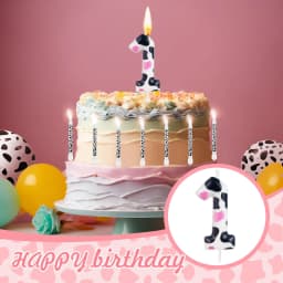 7pcs Birthday Number Candle,Pink Cow Candles Cow Im One Decorations,Cowgirl Theme Girls Party Décor