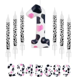 7pcs Birthday Number Candle,Pink Cow Candles Cow Im One Decorations,Cowgirl Theme Girls Party Décor