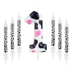 7pcs Birthday Number Candle,Pink Cow Candles Cow Im One Decorations,Cowgirl Theme Girls Party Décor