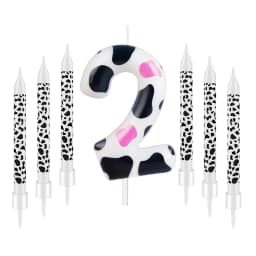 7pcs Birthday Number Candle,Pink Cow Candles Cow Im One Decorations,Cowgirl Theme Girls Party Décor