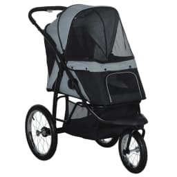 PINGGO Pet Stroller Jogger for Medium Small Dogs, Foldable Cat Pram Dog Pushchair with Adjustable Canopy, 3 Big Wheels, Grey