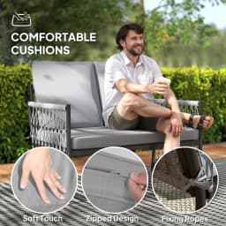 Outsunny 4 Piece Rattan Garden Furniture Set, 4 Seater Wicker Patio Conversation Set with 2 Armchairs, Loveseat, Glass