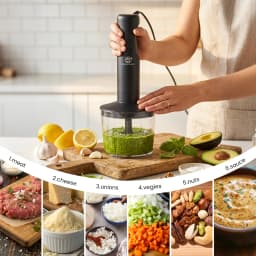 SUPERLEX 350W 4-in-1 Immersion Hand Stick Blender Set, 2 Speed & Turbo Control, Stainless Steel Blade, Includes Whisk, Chopper & Measuring Cup for Soup, Smoothies, Baby Food & Minced Meat