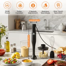 SUPERLEX 350W 4-in-1 Immersion Hand Stick Blender Set, 2 Speed & Turbo Control, Stainless Steel Blade, Includes Whisk, Chopper & Measuring Cup for Soup, Smoothies, Baby Food & Minced Meat