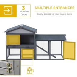 PINGGO Wooden Rabbit Hutch Outdoor, Double Tier with Water-Resistant Roof, Ramp 147 X 54 X 84 cm, Grey
