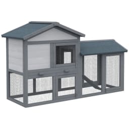 PINGGO Wooden Rabbit Hutch Outdoor, Double Tier with Water-Resistant Roof, Ramp 147 X 54 X 84 cm, Grey
