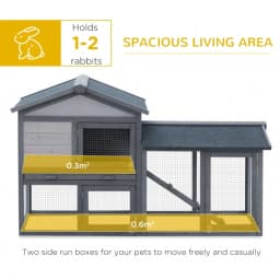 PINGGO Wooden Rabbit Hutch Outdoor, Double Tier with Water-Resistant Roof, Ramp 147 X 54 X 84 cm, Grey