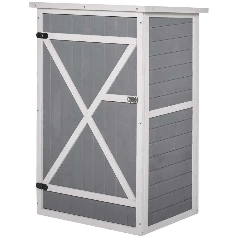 PINGGO Wooden Small Shed, Garden Storage Shed with Shelves and Bolt Latch, 75L X 56W X115H cm, Grey