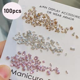 100pcs White/Pink/champagne Gold Mini Rhinestones Zircon Flash Inverted Flat Bottom Luxury Nail Accessories Water Drop/Heart Gem