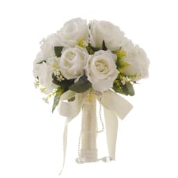Holding Flowers Artificial Natural Rose Wedding Bouquet With Silk Satin Ribbon White Champagne Bride Bouquet Wedding Supplies
