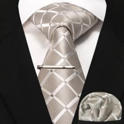 New Fashion Black Plaid Men's Tie 8cm Silk Business Necktie Handkerchief Tie clips set Wedding Party Tie Gift For Men