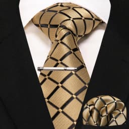 New Fashion Black Plaid Men's Tie 8cm Silk Business Necktie Handkerchief Tie clips set Wedding Party Tie Gift For Men