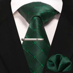 New Fashion Black Plaid Men's Tie 8cm Silk Business Necktie Handkerchief Tie clips set Wedding Party Tie Gift For Men