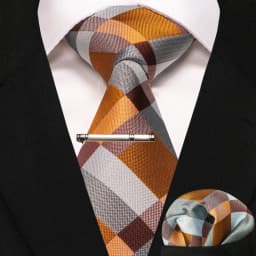 New Fashion Black Plaid Men's Tie 8cm Silk Business Necktie Handkerchief Tie clips set Wedding Party Tie Gift For Men
