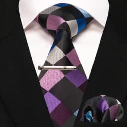 New Fashion Black Plaid Men's Tie 8cm Silk Business Necktie Handkerchief Tie clips set Wedding Party Tie Gift For Men