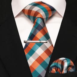 New Fashion Black Plaid Men's Tie 8cm Silk Business Necktie Handkerchief Tie clips set Wedding Party Tie Gift For Men