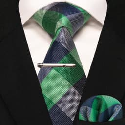 New Fashion Black Plaid Men's Tie 8cm Silk Business Necktie Handkerchief Tie clips set Wedding Party Tie Gift For Men