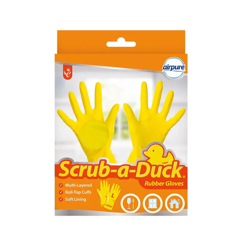 Airpure Scrub-a-Duck Rubber Gloves Large Yellow Household Cleaning