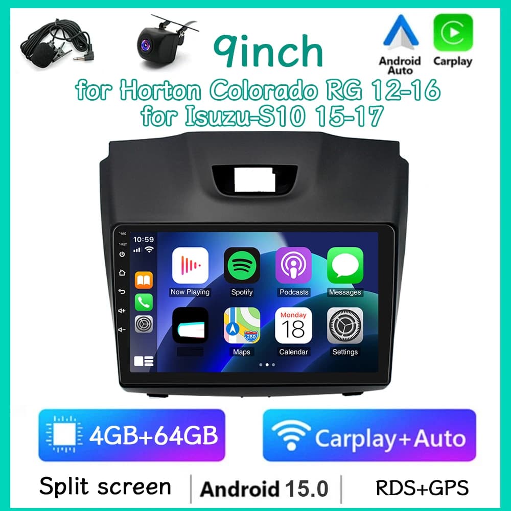 9in 2Din Android15 Car Stereo Radio GPS Navigation for Horton Colorado RG 2012-2016 4+64G with Carplay Android Auto WiFi Bluetoo