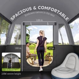 PINGGO 8-Person Camping Tent, Waterproof Family Tent, Tunnel Design, 4 Large Windows, Sleeping Cabins 3000mm Water Column Grey