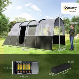 PINGGO 8-Person Camping Tent, Waterproof Family Tent, Tunnel Design, 4 Large Windows, Sleeping Cabins 3000mm Water Column Grey