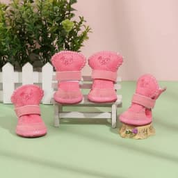 1 set of 4 pet snow boots dog shoes Teddy plush cotton shoes foot cover Winter small dog can not lose warm shoes Autumn and wint