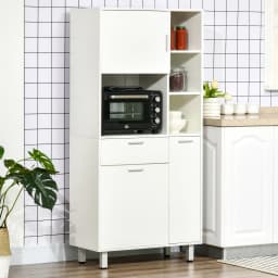 HOMCOM Kitchen Cupboard, Modern Kitchen Storage Cabinet with Shelves and Drawer, Free Standing Kitchen Sideboard, 166 cm, White