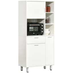 HOMCOM Kitchen Cupboard, Modern Kitchen Storage Cabinet with Shelves and Drawer, Free Standing Kitchen Sideboard, 166 cm, White