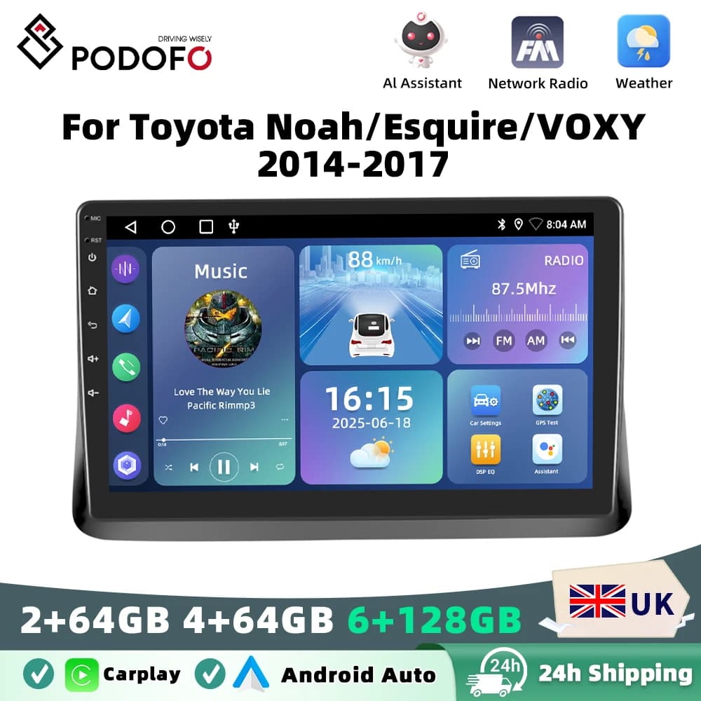 Podofo Android Car Radio For Toyota Noah/Esquire/VOXY 2014-2017 Carplay Android Auto Multimedia Player GPS RDS Head Unit