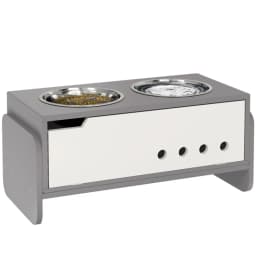 PINGGO 3 Height Adjustable Raised Dog Bowls, Dog Feeding Storage Station W/ Slow Feeder Mat, 2 Stainless Steel Bowls
