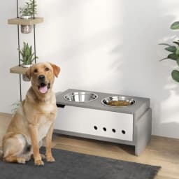 PINGGO 3 Height Adjustable Raised Dog Bowls, Dog Feeding Storage Station W/ Slow Feeder Mat, 2 Stainless Steel Bowls