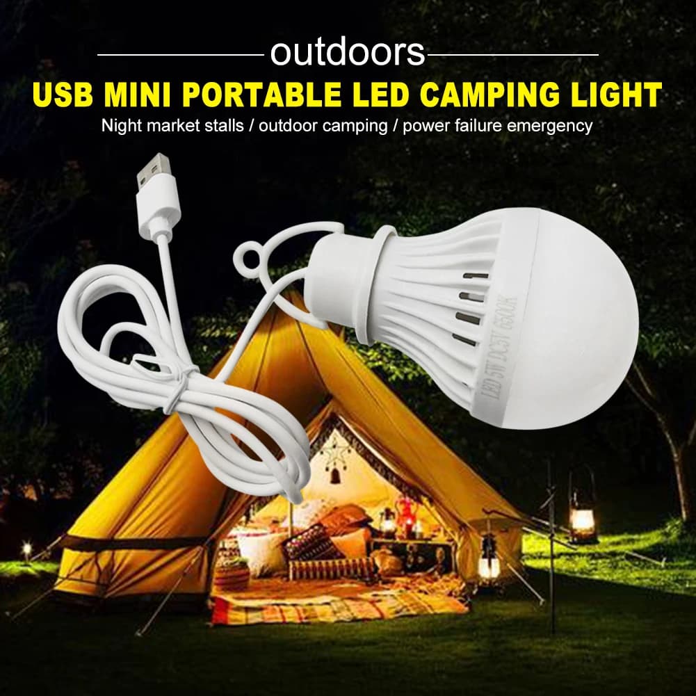 USB Light Bulb LED Camping Light Bulb Portable Emergency Light Cord Tent Light for Tent Emergency Fishing Hiking Garden Barbecue