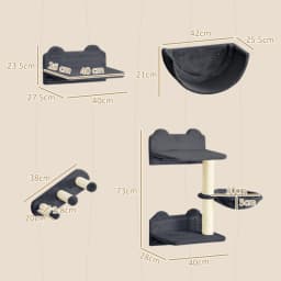 PINGGO 4PCS Wall Mounted Cat Shelves with Scratching Post, Hammock, Nest Dark Durable, Soft and Comfortable Appearance