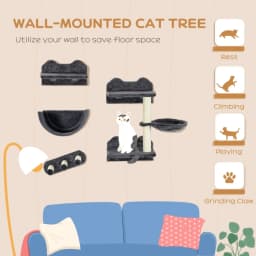 PINGGO 4PCS Wall Mounted Cat Shelves with Scratching Post, Hammock, Nest Dark Durable, Soft and Comfortable Appearance