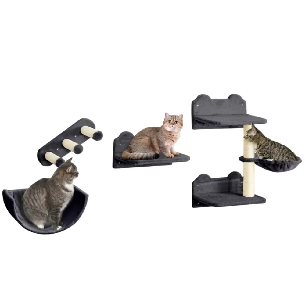 PINGGO 4PCS Wall Mounted Cat Shelves with Scratching Post, Hammock, Nest Dark Durable, Soft and Comfortable Appearance