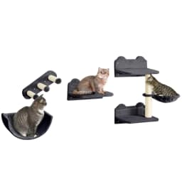 PINGGO 4PCS Wall Mounted Cat Shelves with Scratching Post, Hammock, Nest Dark Durable, Soft and Comfortable Appearance