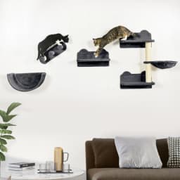 PINGGO 4PCS Wall Mounted Cat Shelves with Scratching Post, Hammock, Nest Dark Durable, Soft and Comfortable Appearance