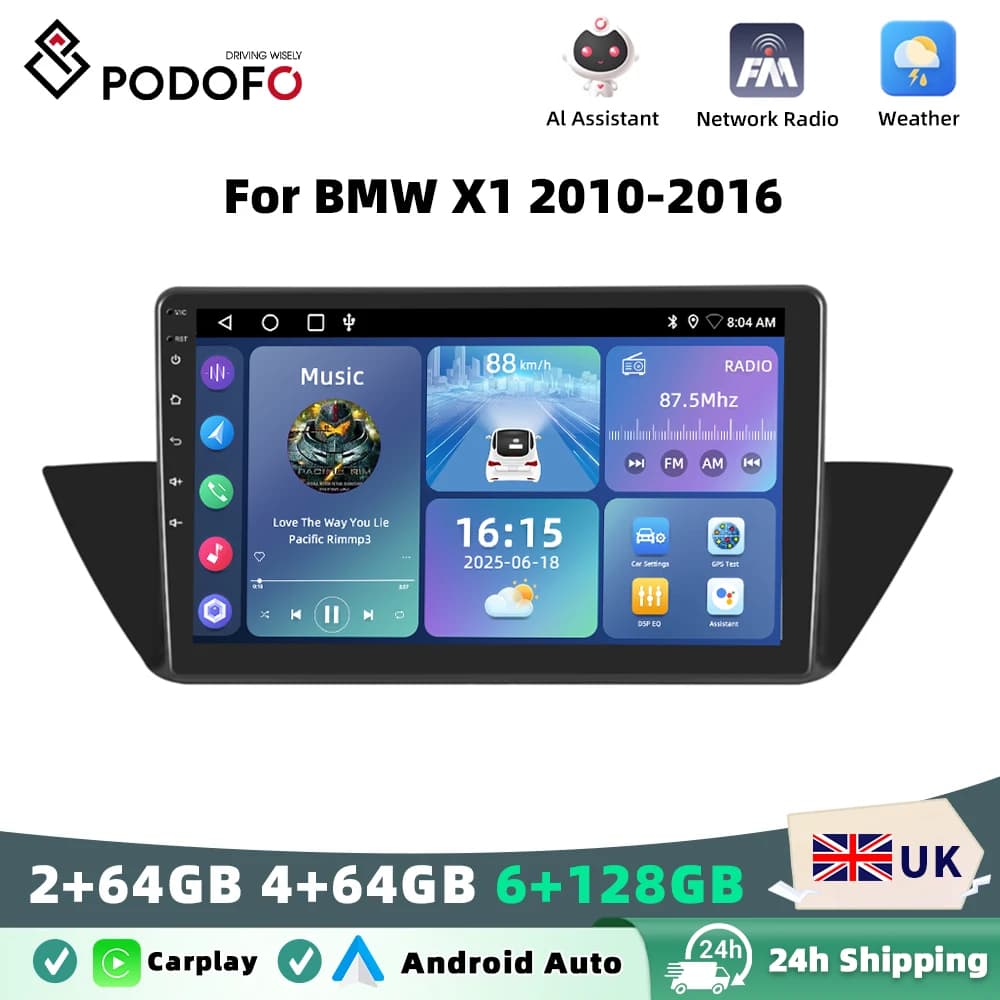 Podofo Android Car Radio For BMW X1 2010-2016 Carplay Android Auto Multimedia Player GPS Navigation RDS Head Unit