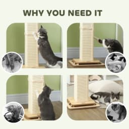 PINGGO 3-in-1 Cat Scratching Post, 87cm Cat Scratcher W/ Track Ball Toy, Oak Tone, Grass Woven Full Coverage, Sturdy Structure