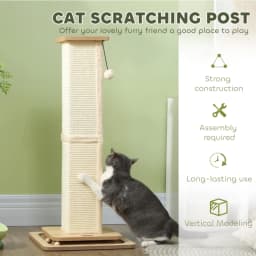 PINGGO 3-in-1 Cat Scratching Post, 87cm Cat Scratcher W/ Track Ball Toy, Oak Tone, Grass Woven Full Coverage, Sturdy Structure
